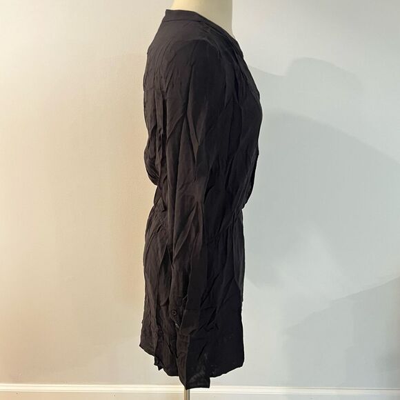 Splendid Black Rayon Voile Drape Dress Long Sleeve V-Neck Size Large - Picture 5 of 7